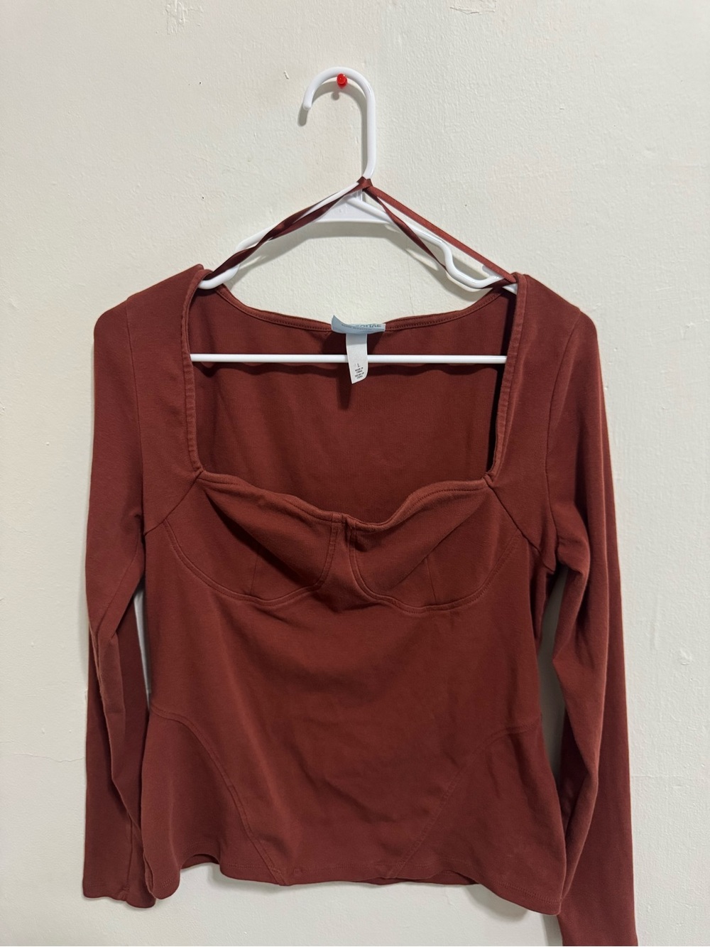 H&M Rust Square Bust Long Sleeve Top